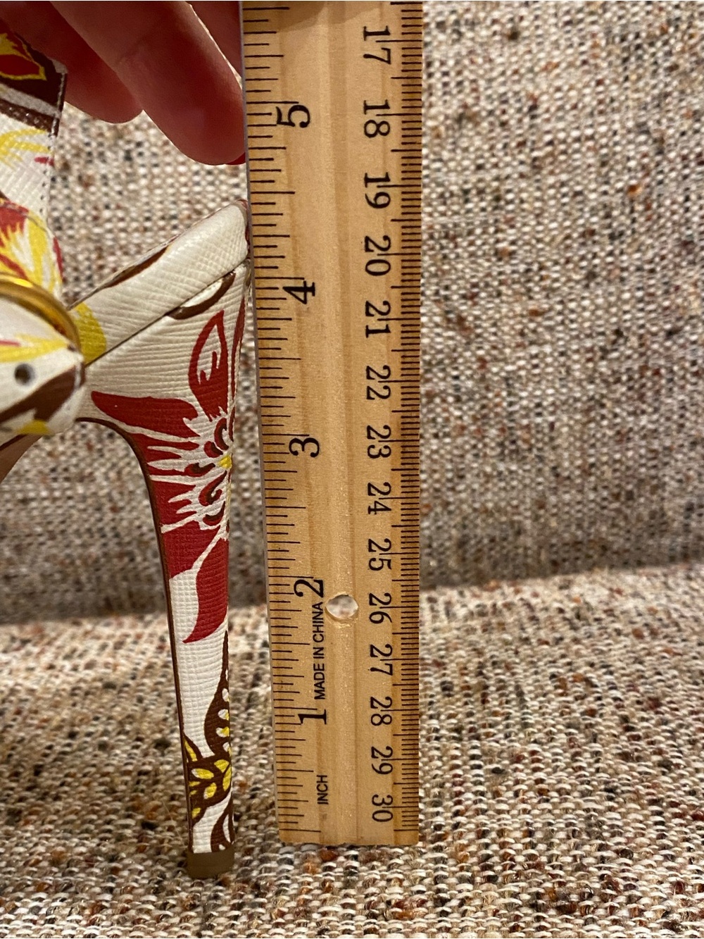 Prada Cream Floral Slingback Heels with Red & Yellow Accents - Picture 13 of 14